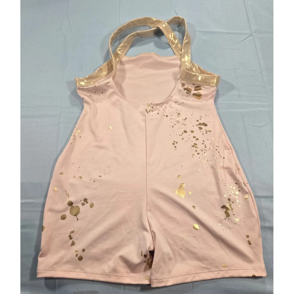 Justice Girls Pink Gold Foil Splatter Gymnastics Biketard Size XL 16/18 JSZC4
